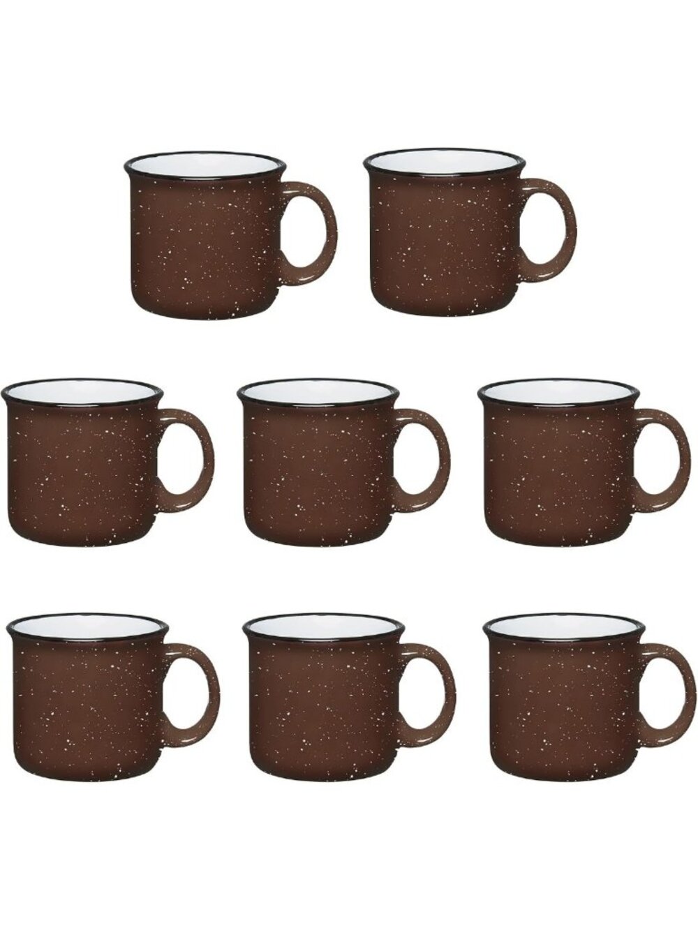 Set of 8 Brown Ceramic Campfire Mugs - 15 Oz Coffee & Tea Cups for Home, Travel